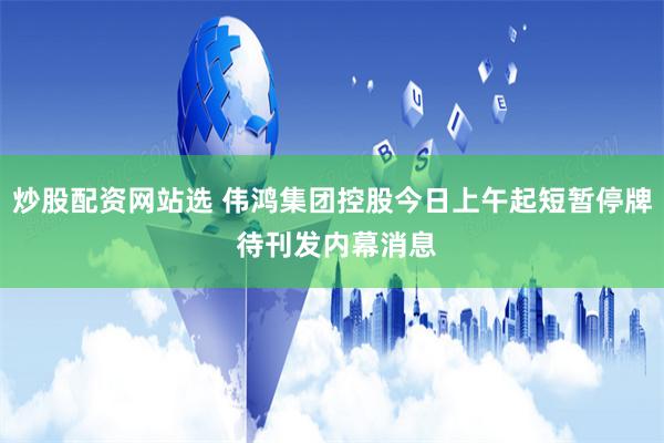 炒股配资网站选 伟鸿集团控股今日上午起短暂停牌 待刊发内幕消息